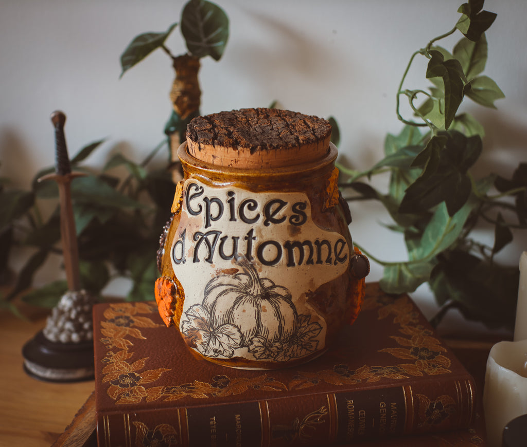 Grand pot pour cuisine style apothicaire « Épices d'automne » en grès
