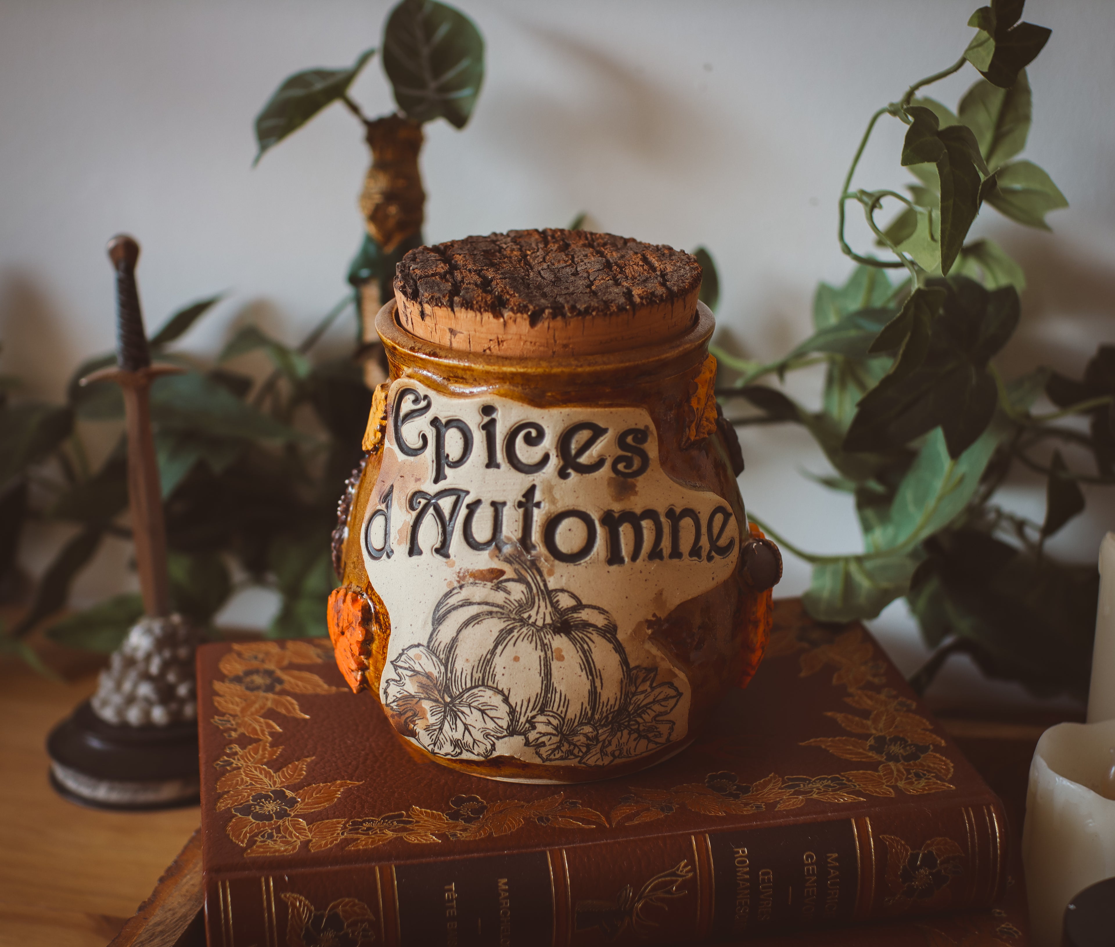 Grand pot pour cuisine style apothicaire « Épices d'automne » en grès