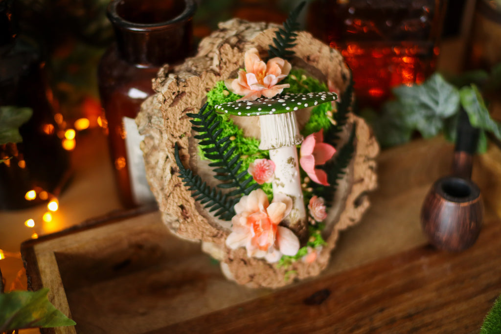 Grand rondin aux fleurs corail et amanite box veridiana